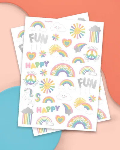 Miniatura 2 de xo, Fetti Tatuajes temporales de arcoíris - 46 estilos de purpurina Suministros para fiesta de cumpleaños de unicornio, baby shower, recuerdos