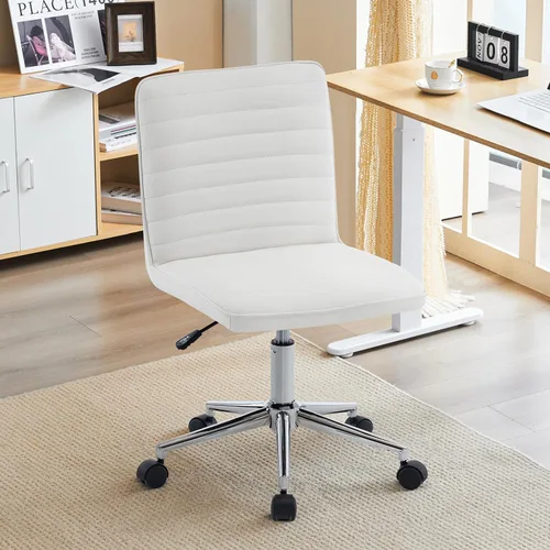 Furnimart Silla de escritorio de oficina de respaldo medio, sin brazos, de cuero sintético, silla de tarea ajustable para oficina en casa, silla
