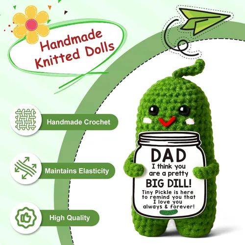 Miniatura 7 de MAMAGIFTREE Regalos de cumpleaños para el Día del Padre de parte de hija o hijo, pepinillo de ganchillo hecho a mano, regalo con texto en inglés "I