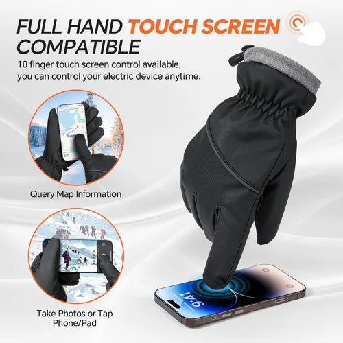 Miniatura 5 de Guantes de invierno impermeables y resistentes al viento para hombres y mujeres, térmicos cálidos para clima frío, agarre de nieve para pantalla