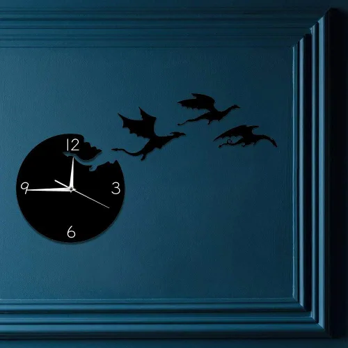 Miniatura 6 de The Geeky Days Reloj de pared de dragón de fantasía enojado mágico volador abstracto gótico cuento de hadas dragón arte de pared cuarzo analógico