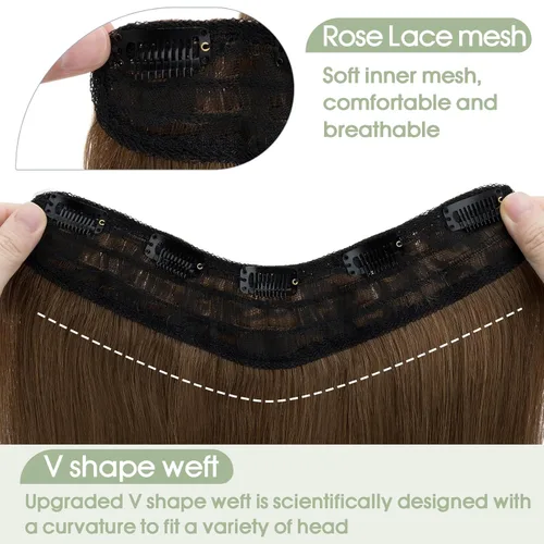 Miniatura 4 de S-noilite Extensiones de cabello humano con clip de una pieza, 5 clips, 3/4 de cabeza completa, parte en V, trama de cabello más grueso, red