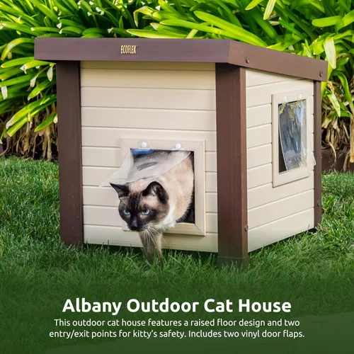 Miniatura 6 de New Age Pet ECOFLEX Albany - Casa para gatos al aire libre, resistente a la intemperie, solapas de doble puerta, 21 pulgadas de ancho x 20 pulgadas