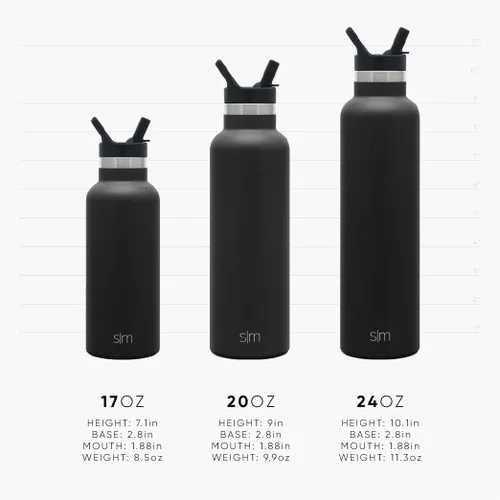 Miniatura 3 de Simple Modern Botella de agua con tapa de pajita de boca estrecha, termo de metal aislado al vacío, de acero inoxidable, reutilizable, a prueba
