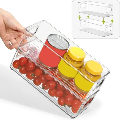 Miniatura 6 de Contenedor apilable de plástico para almacenamiento de alimentos con asas para despensa de cocina, gabinete, refrigerador, congelador, organizador