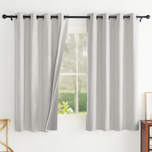 Miniatura 44 de PONY DANCE Juego de 2 paneles de cortinas de cocina beige de 45 pulgadas de largo, cortinas de lino 100% opacas para ventana pequeña, cortinas