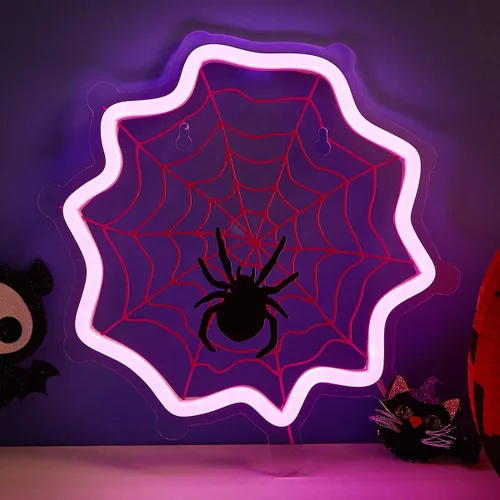 Miniatura 13 de Letrero LED de neón para Halloween, luz de neón alimentada por USB, luz nocturna de Halloween, decoración de arte de pared 3D, lámpara de neón