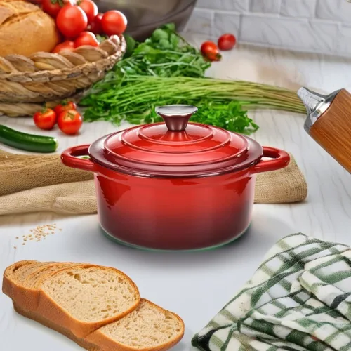 Miniatura 5 de Hamilton Beach Horno holandés de hierro fundido esmaltado de 3 cuartos de galón con tapa, olla resistente para estofar, asar y hornear, color rojo