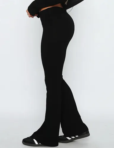 Miniatura 4 de KMBANGI Pantalones ajustados para mujer, tiro bajo, corte de bota, elásticos, pantalones acampanados para yoga, pantalones deportivos largos Y2K