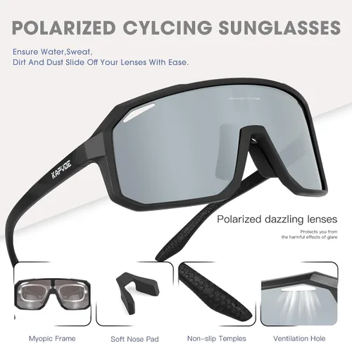 Miniatura 4 de KAPVOE Gafas de sol polarizadas para ciclismo, deportes, UV400, para correr, pesca, béisbol, para hombres y mujeres, K62 Negro plateado