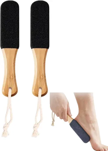 2-Pack Professional Pedicure Foot File with Wooden Handle & Pumice Stone - Callus Remover for Feet & Hands, Foot Scrubber for Dead Skin, Dry Rough