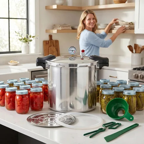 Miniatura 2 de Ollas a presión de alta capacidad con estante para cocinar olla a presión de conservas de 15 cuartos con manómetro Válvula de seguridad a prueba