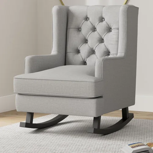 Miniatura 2 de Best Choice Products Silla mecedora decorativa, tapizada con respaldo de terciopelo de lujo copetudo para guardería, sala de estar, dormitorio