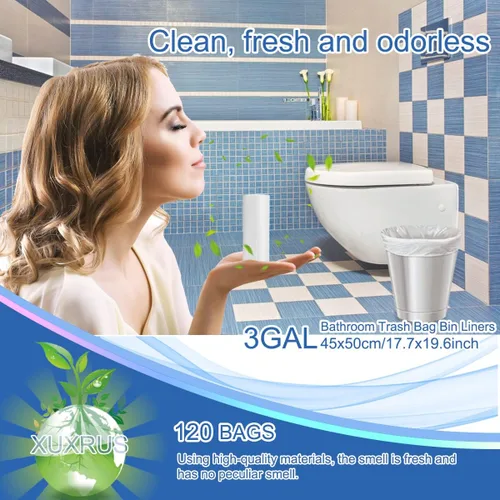 Miniatura 5 de XUXRUS Bolsas de basura pequeñas para baño, bolsas de basura de 3 galones para oficina en casa, 120 unidades, color blanco, se adapta a contenedores