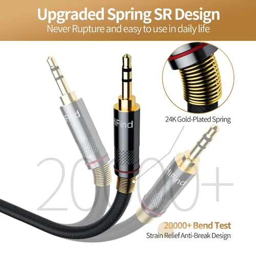 Miniatura 2 de HiFind Cable de audio estéreo RCA de 0.138 in a 2 de 4 pies (sonido real de alta fidelidad, chapado en plata, cobre y resorte trenzado SR), cable