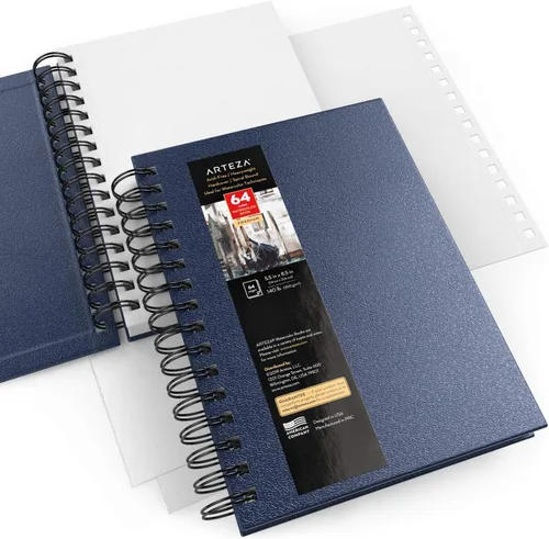 Miniatura 4 de ARTEZA Cuadernos de bocetos de acuarela, juego de 3, 64 páginas por libro, 5.5 x 8.5 pulgadas, cuadernos de espiral de tapa dura azul, papel