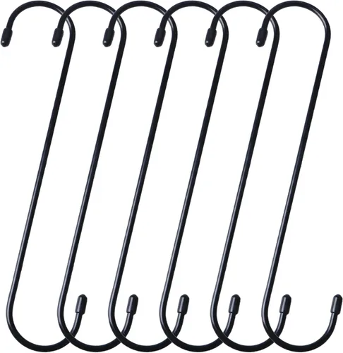 YourGift Paquete de 6 ganchos en S extralargos y resistentes de 10 pulgadas para plantas colgantes, armario, flores, canastas, jardín, patio, Negro
