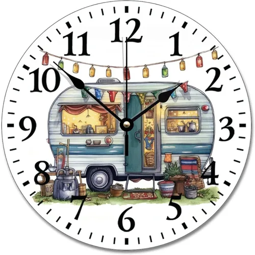 Miniatura 58 de ArogGeld Reloj de pared de 5 O'Clock Somewhere - Reloj redondo de madera para casa de playa, 10, silencioso, sin tictac, batería de cuarzo, granja