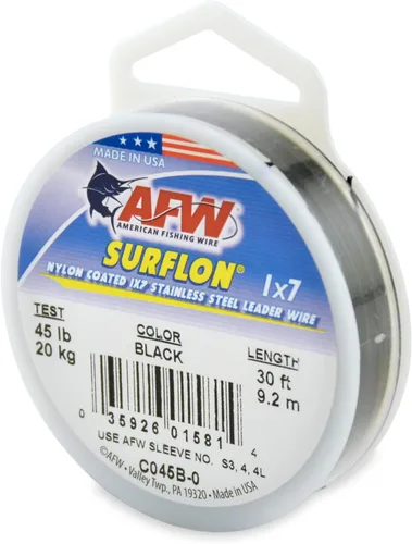 Miniatura 18 de Alambre de pesca americano Surflon recubierto de nailon 1x7 de acero inoxidable, línea líder de pesca para agua salada, prueba de 10 libras - prueba