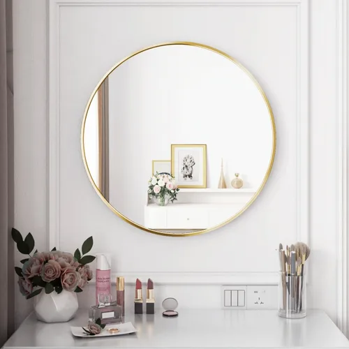 Itrue Espejo de pared redondo de 30 pulgadas, espejo de tocador de baño con marco de metal dorado cepillado, espejo de vidrio HD con respaldo