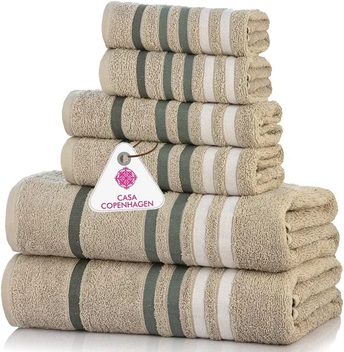 Miniatura 142 de CASA COPENHAGEN Juego de 6 toallas de palomitas de maíz, color azul polvoriento, 21.16 oz/m², 2 toallas de baño, 2 toallas de mano y 2 toallas