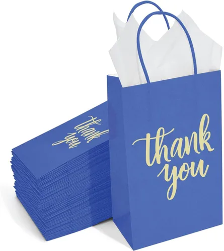 Miniatura 2 de DjinnGlory Paquete de 50 bolsas de papel azul marino de tamaño pequeño con papel de seda blanco de 9 x 5.5 x 3.15 pulgadas, bolsas de regalo