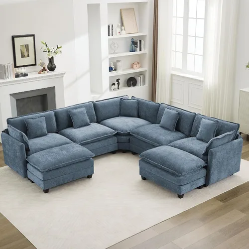 Miniatura 67 de Otomán de Sofá Moderno de Chenille Nube de 35'', Otomán Rectangular para Sofá Seccional Modular, Beige