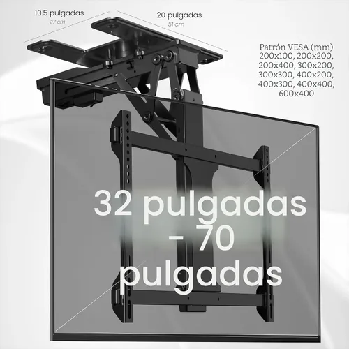 Miniatura 2 de VIVO Soporte eléctrico para TV de techo abatible y giratorio para pantallas de 32 a 70 pulgadas, montaje VESA de techo plano motorizado grande