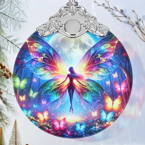 Jocidea - Adorno de Vidrio Manchado de Elfo Mariposa - Adorno Navideño - Adornos Navideños para Árbol - Ideas de Regalos de Vacaciones - Intercambio