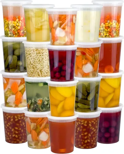 Miniatura 8 de Dipoo 60 juegos (120 piezas) recipientes Deli con tapas de 8 oz, recipientes de plástico herméticos, a prueba de fugas y sin BPA para llevar
