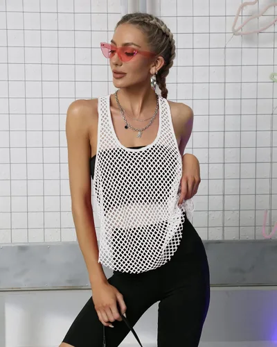Miniatura 5 de CLOZOZ Camisas de malla para mujer, camisetas sin mangas transparentes