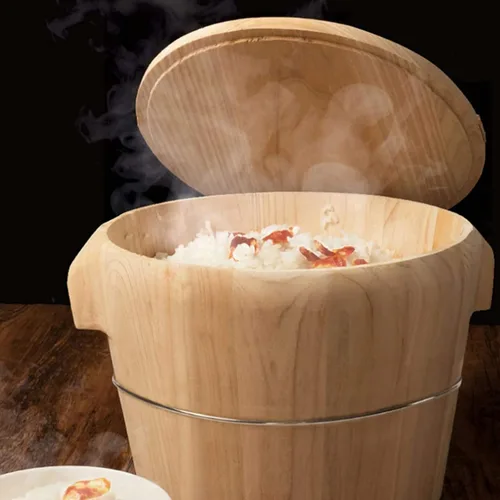 Miniatura 2 de Vaporizador de madera hecho a mano, vaporizador de arroz para sushi, cubo de mezcla de barril de madera con tapa, vaporizador chino, adecuado