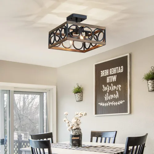 Miniatura 8 de XINGQI Moderna lámpara de techo semiempotrada de 4 luces de 13 pulgadas para sala de estar, comedor, dormitorio, grano de madera antigua+acabado