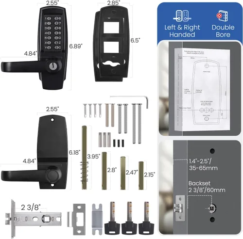 Miniatura 6 de Cerradura de Puerta de Entrada Sin Llave con Manija - Sin Baterías Cerradura de Puerta Comercial con Teclado - Fácil de Instalar y Usar - Resistente