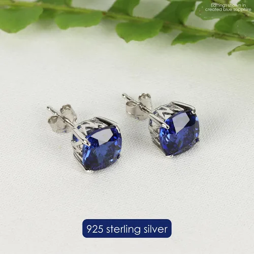 Miniatura 3 de 3 CT Gemstone Stud Earrings 925 Sterling Silver Birthstone Jewelry for Women Hypoallergenic 8mm Cushion Cut with Push Back Stone Studs Set By
