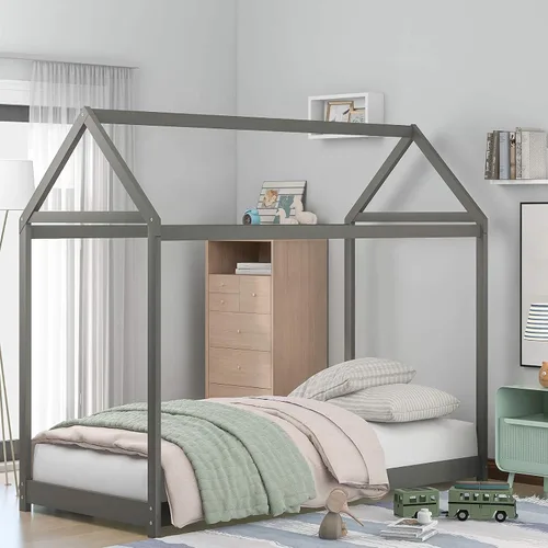 Miniatura 8 de Bastidor para cama tamaño Twin, con techo y cerca, no incluye box spring