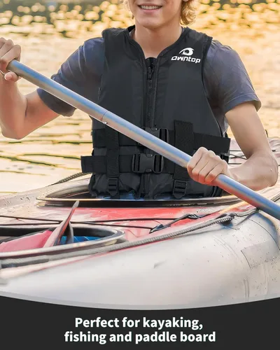 Miniatura 4 de Owntop Chaquetas de natación para niños y adultos de 50 a 125 libras de hebillas dobles, cremallera y correa de entrepierna, chaleco de esquí ligero