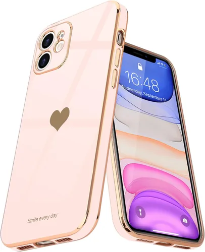 Miniatura 16 de Teageo Funda compatible con iPhone 11 para mujeres y niñas, lindo diseño de corazón de amor, lujoso brillante plateado, cubierta trasera suave, Azul