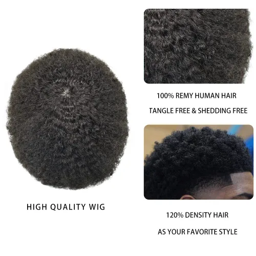 Miniatura 4 de FACE MIRACLE Afro Toupee para hombres negros, extensiones rizadas para hombre, todos los sistemas de cabello humano de poliuretano afroamericano 1B#