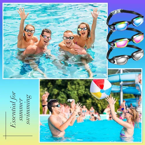 Miniatura 6 de Flutesan Paquete de 3 gafas de natación sin fugas, de silicona, antivaho con clip para la nariz, tapones para los oídos para adultos y niños, 3