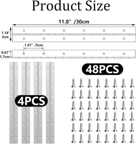 Miniatura 7 de Bisagra de piano de acero inoxidable de 12 pulgadas resistente con 48 tornillos para armarios, barcos, puertas marinas, caja de almacenamiento