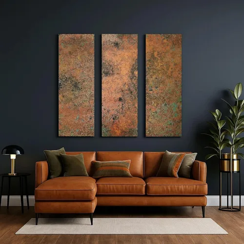 Miniatura 3 de Arte de pared de cobre real - Arte de metal de 3 paneles - Textura de pátina - Tríptico abstracto moderno - Decoración rústica hecha a mano
