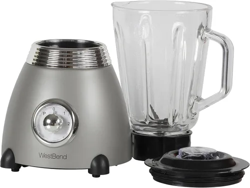Miniatura 9 de West Bend Licuadora de estilo retro de 3 velocidades con tarro de mezcla de vidrio de 48 oz y hoja de acero inoxidable, 500 vatios, gris
