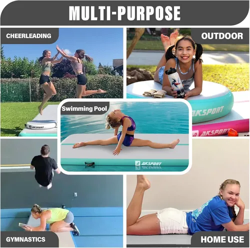 Miniatura 6 de AKSPORT Colchoneta inflable de gimnasia de 10 pies, 13 pies, 16 pies, 20 pies, 23 pies, con bomba de aire, para uso doméstico, entrenamiento