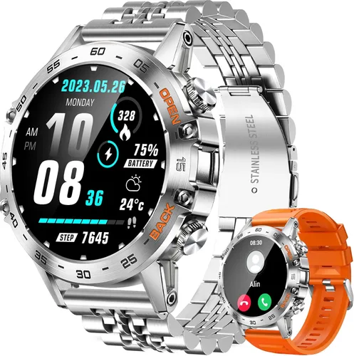 Miniatura 7 de Relojes inteligentes militares para hombres (respuesta/hacer llamada), reloj inteligente táctico para Android iOS, batería de 400 mAh/seguimiento