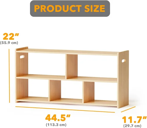 Miniatura 2 de SpaceAid Estantería de 5 Compartimentos, Librero Montessori para Niños Pequeños, Organizador de Estante de Libros de Madera, Muebles de Natural