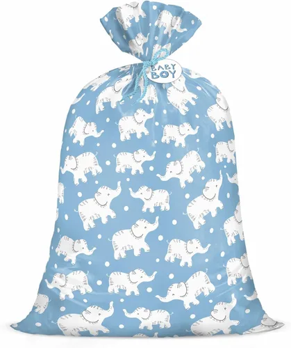 Miniatura 7 de Bolsa de regalo jumbo grande de plástico Loveinside, bolsa de plástico con diseño de oso durmiente azul para niño, con etiqueta y lazo para Oso