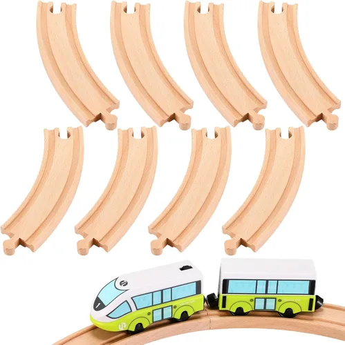 Miniatura 7 de Liliful Paquete de 8 paquetes de expansión de pistas de tren de madera compatibles con la mayoría de las pistas de tren (2 tamaños, rectas mixtas)