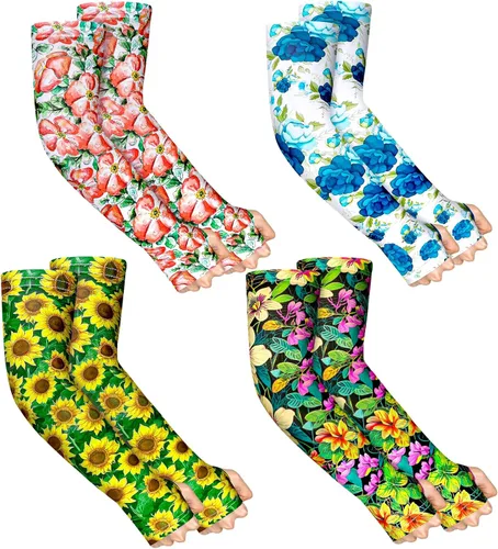 Miniatura 11 de 4 pares de mangas de jardinería antideslizantes para el brazo con agujero para el pulgar, manga solar, mangas refrescantes para los brazos