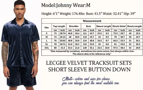 Miniatura 6 de LecGee Conjunto de pantalones cortos casuales de verano para hombre, camisa de terciopelo de manga corta con botones, pantalones cortos de cintura